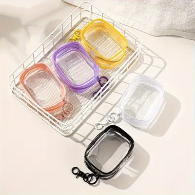 1 Stück Mini-Aufbewahrungstasche, transparent, PVC, Reißverschlusstasche, Ladegeräte, Datenkabel, Kopfhörer, Schmuck, leicht, tragbar, für Reisen und den täglichen Gebrauch Image