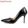 2025 neue Mode Schwarz Rot Frauen Glänzende Pumps Sexy Hohe Stiletto Heels Dame Formale Flache Schuhe EK52 Plus Große Größe 30 43 45 48