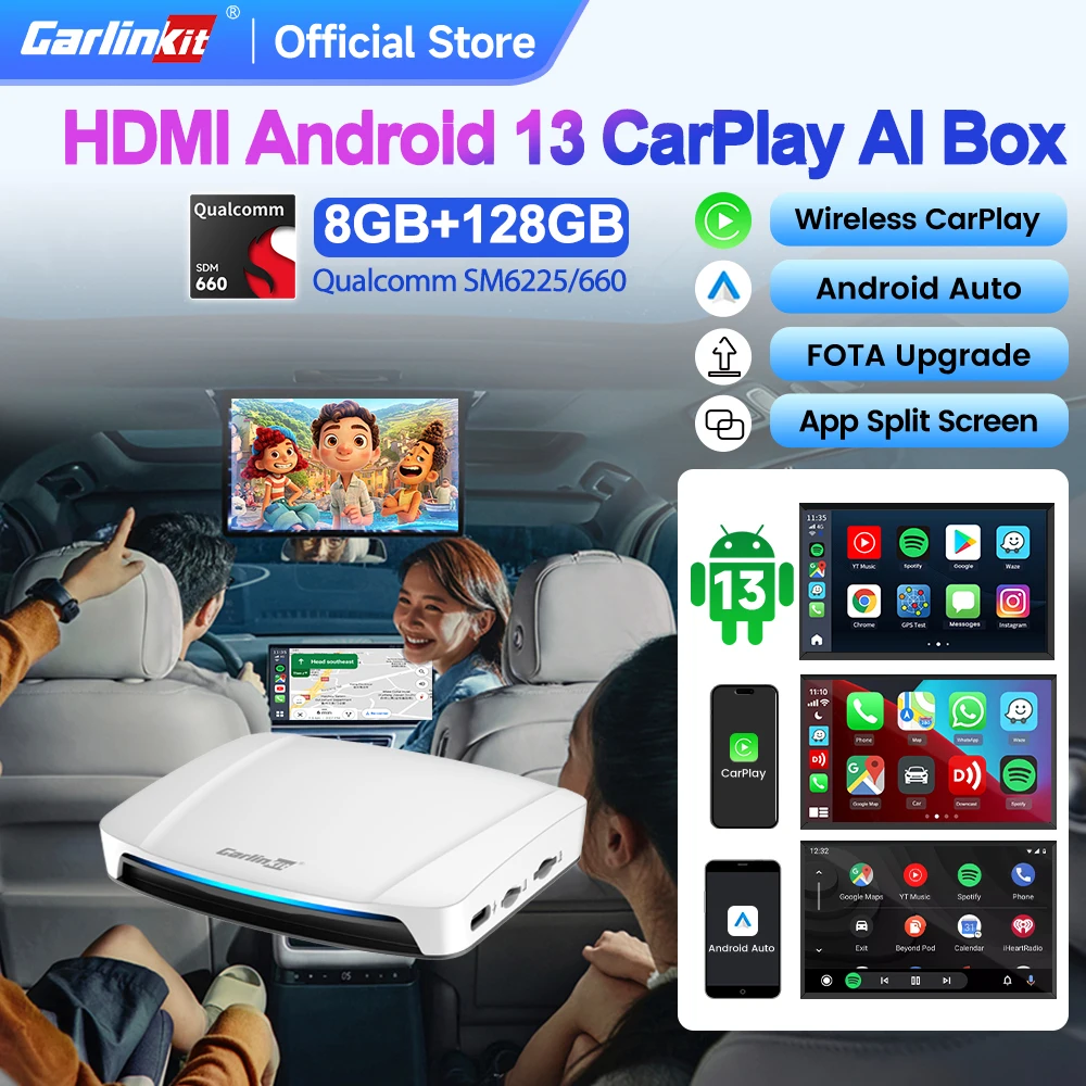 CarlinKit UHD Android 13 SDM660 6225 CarPlay Ai Box HDMI Streaming Box für Netflix GPS Wireless CarPlay Android Auto 8 GB + 128 GB Image