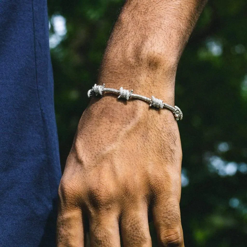 2026 Neue Iced Out Bling Zirkonia Stacheldraht-Kette Armband für Männer Hip Hop Rock Bar Schmuck