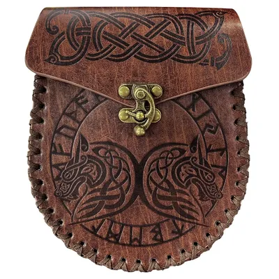 Wikinger Wolf Drache Totem Leder Taille Tasche Vintage PU Gürteltasche Vintage mittelalterliche Geldbörse Renaissance Ritter Piraten Requisiten Image