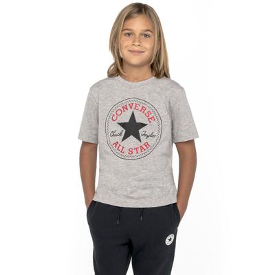 Kurzarmshirt CONVERSE "für Kinder", Kinder, Gr. 146/152 (158), grau (dunkelgrau heat), Stoff, Obermaterial: 60% Baumwolle, 40% Polyester, bedruckt, unifarben, sportlich, Rundhals, Kurzarm eingesetzt abgesteppt, Shirts, für Kinder Image