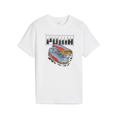 T-Shirt PUMA "GRAPHIC SNEAKER TEE B", Kinder, Gr. 152, weiß (puma weiß), Jersey, Obermaterial: 100% Baumwolle, bedruckt, sportlich, regular fit normal, Rundhals, Kurzarm, Shirts Image