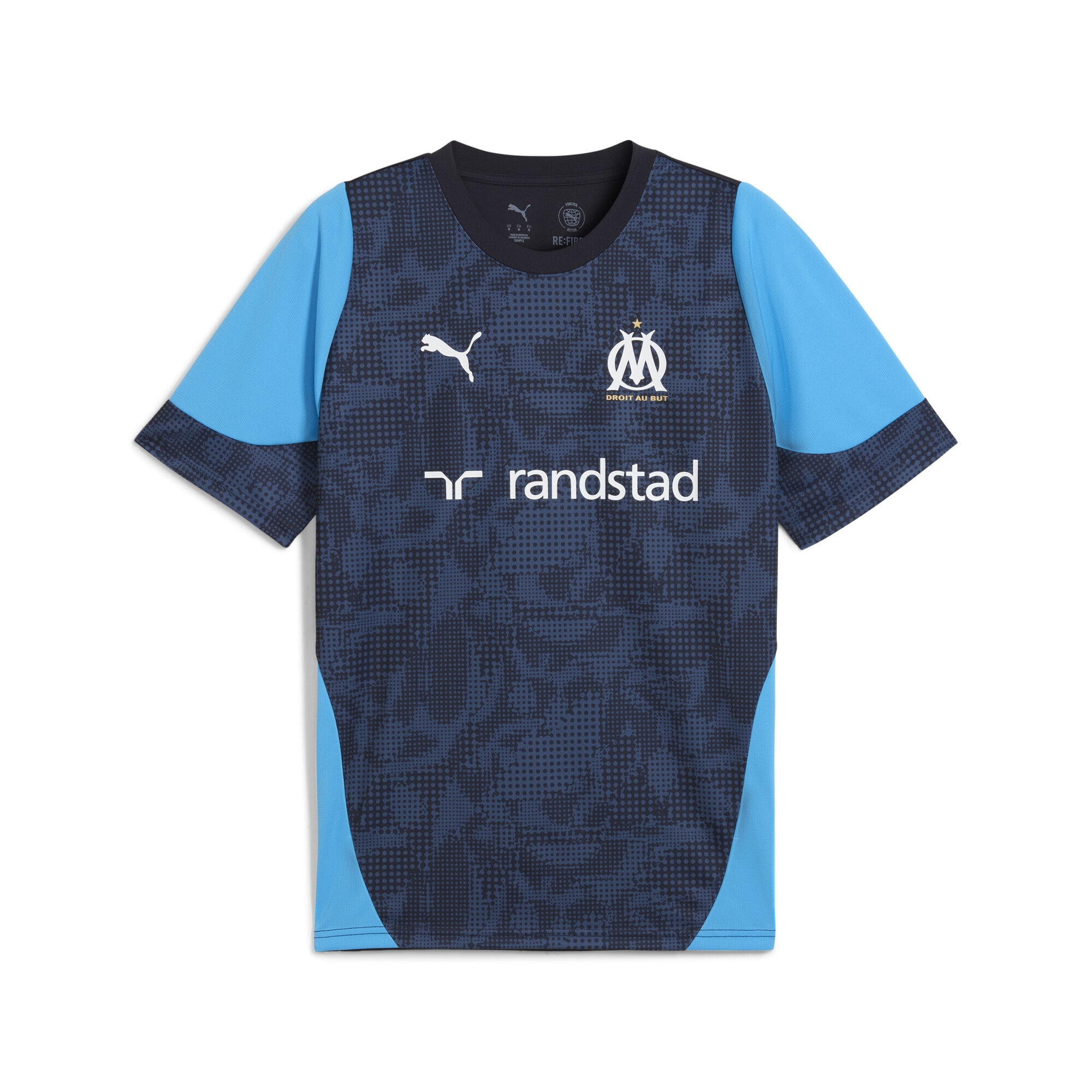 Trainingsshirt PUMA "Olympique de Marseille Trainingstrikot Herren", Herren, Gr. S, blau (new navy bleu azur blau), Obermaterial: 100% Polyester, slim fit, Rundhals, Shirts