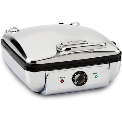 4-Section Stainless Steel Belgian Waffle Maker with 6 Browning Levels & Upright Storage