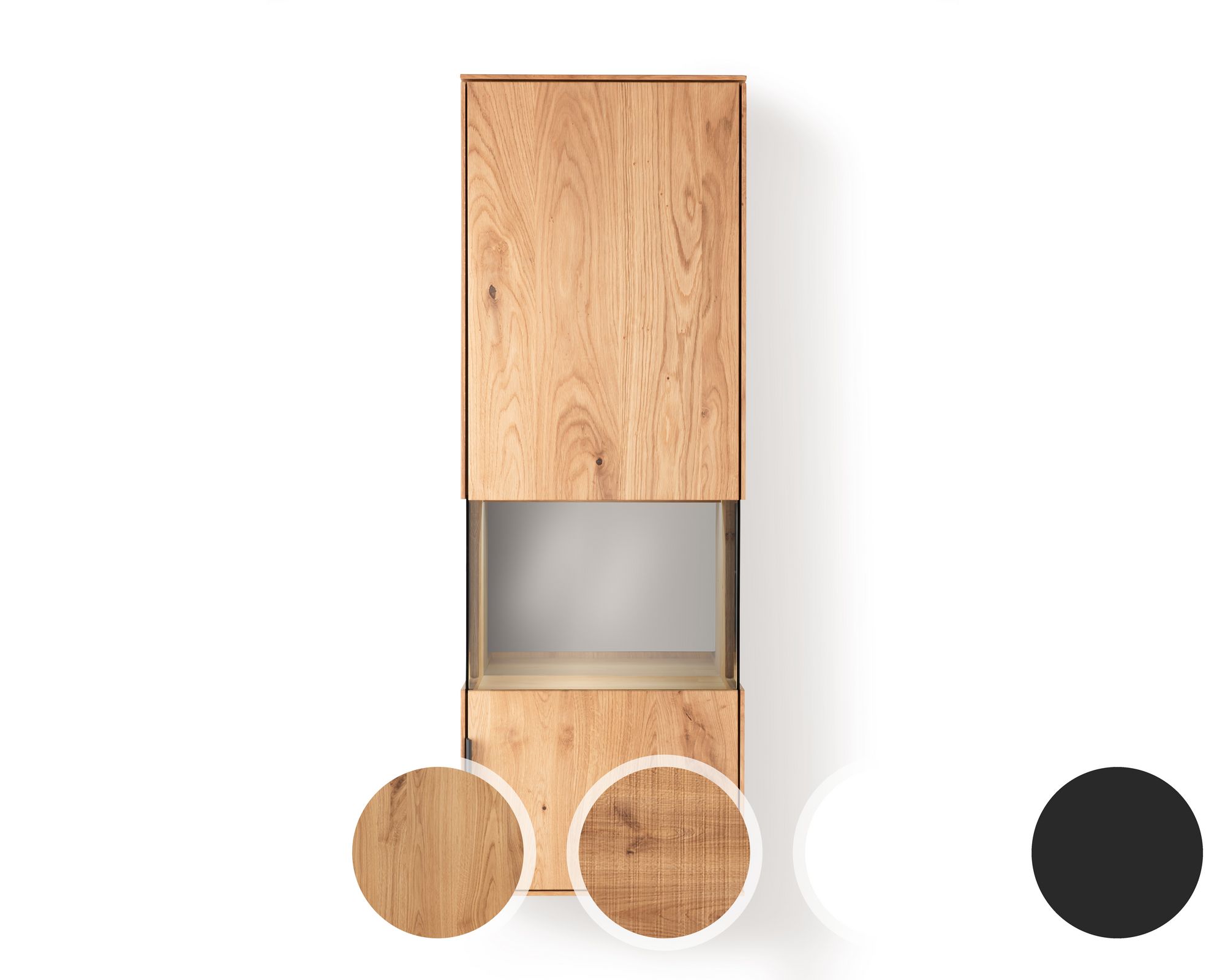 Massivholz »Lugano« Hängevitrine I Weißglas Front / Rückwand sandgestrahlt / Anschlag links