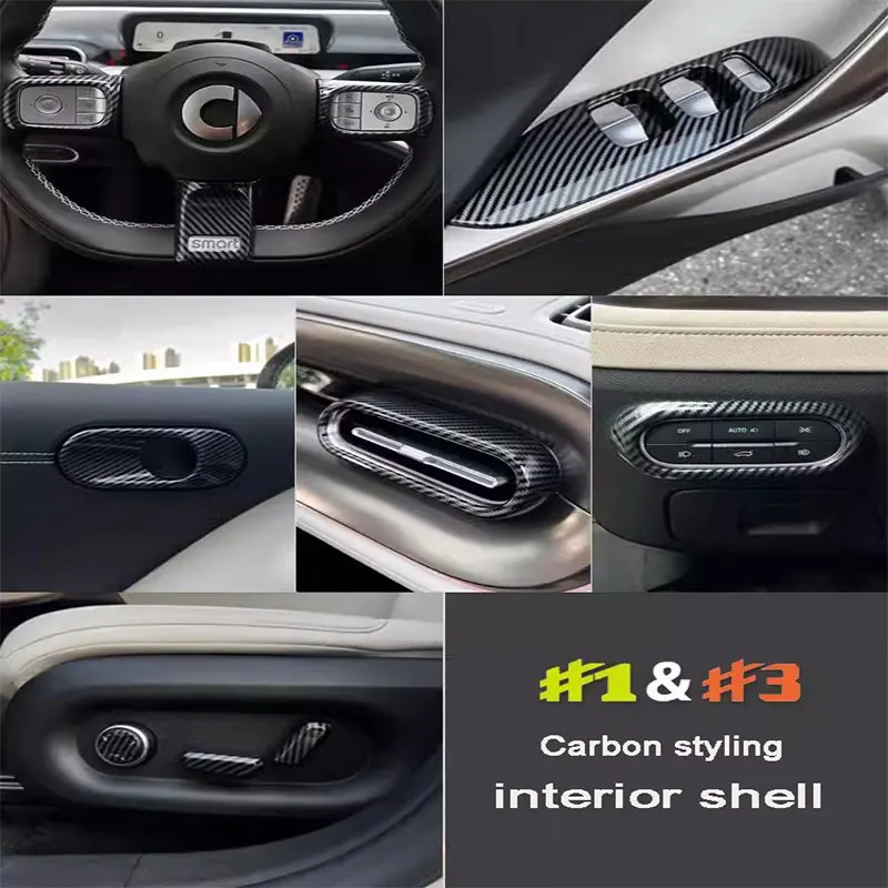 Auto ABS Carbon Styling Innen Schutzhülle Lenkrad Taste Aufkleber Für Smart Elf 1 # # 3 2022 Autozubehör Image