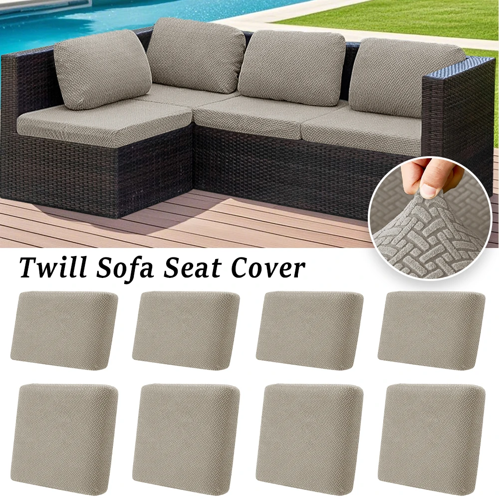 Twill-Jacquard-Terrassen-Sofabezug, elastisch, einfarbig, Sofa-Schutzhülle, langlebig, rutschfest, Installation, einfache Sitzbezüge für den Garten Image