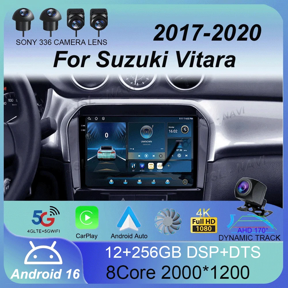 Autoradio Android 16 pour Suzuki Vitara 2017 2018 2019 2020, processeur haute performance, lecteur multimédia vidéo, navigation GPS, caméra embarquée