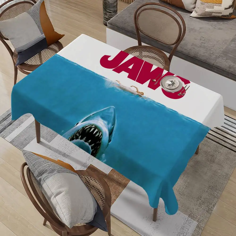 J-Jaws Movie Ocean Klassische Tischdecke, schmutzabweisend, dekorativ, waschbar, Tischdecken, Geburtstagsfeier, Esstisch Image