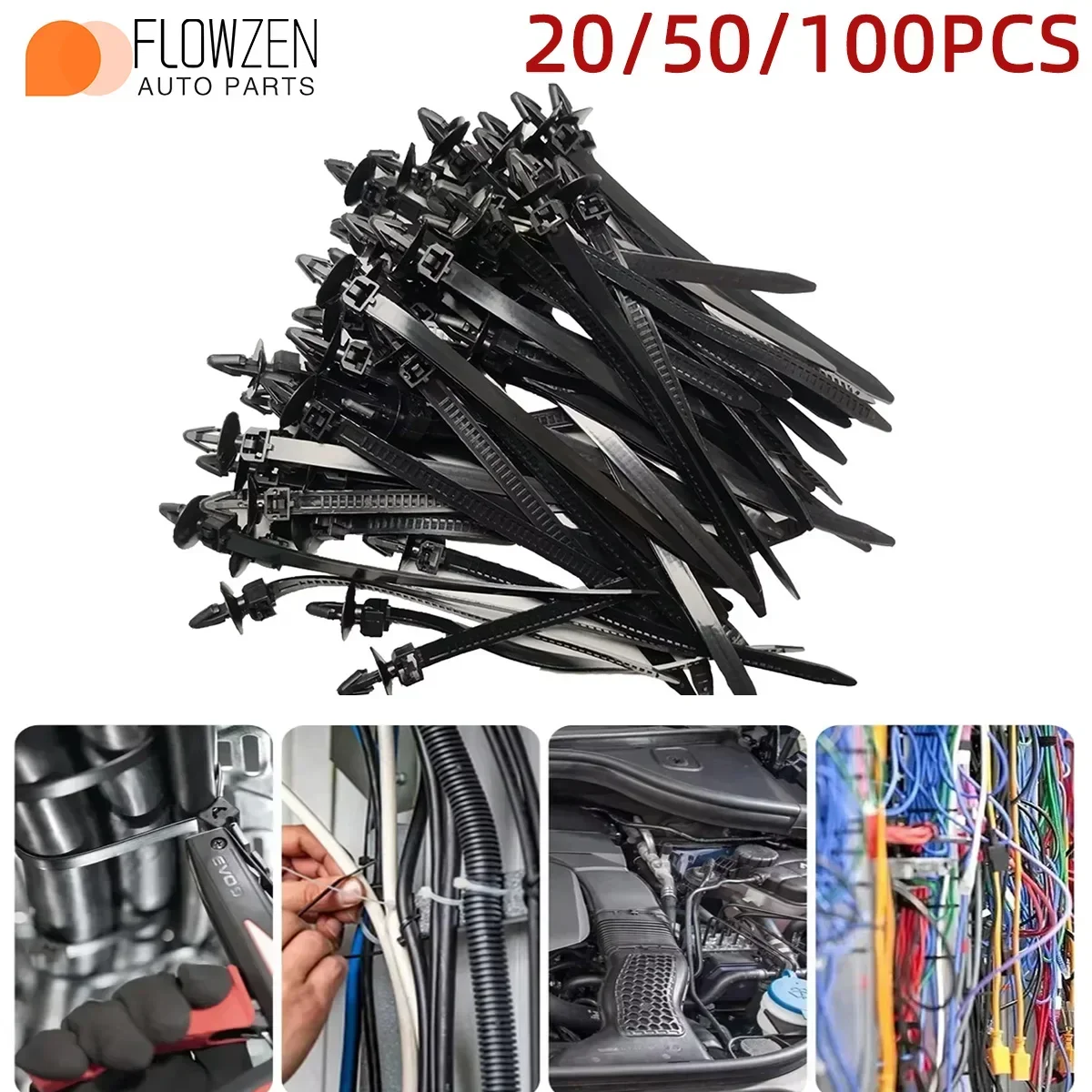 20/50/100PCS Auto Nylon Krawatte Wrap Kabel Feste Befestigungen Clips Kabelbaum Verschluss Kabel Klemme Clips Kabelbinder Management Image