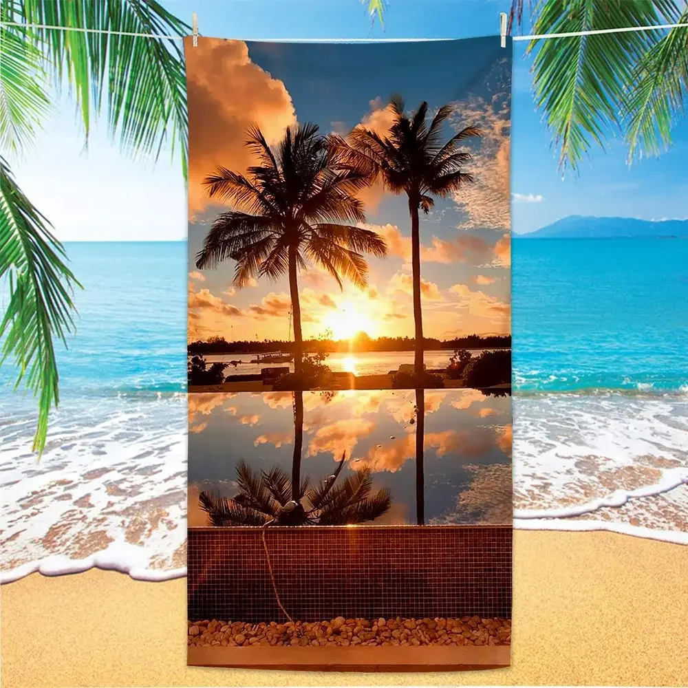 Strandtuch mit Kokospalmen, Mikrofaser, tropischer Strand, Strandtücher für Reisen, schnell trocknend, super saugfähig, sanddicht, Badetuch Image