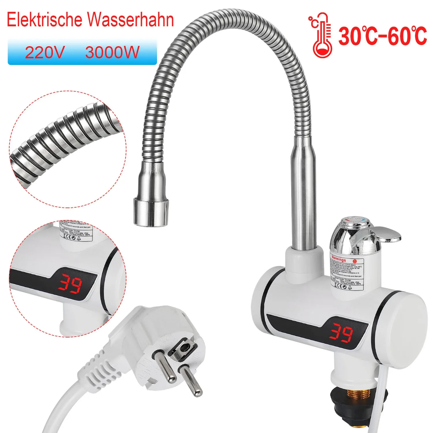 2 Optionen 3000 W elektrischer Warmwasserhahn für den Haushalt mit Digitalanzeige unter Wasser mit intelligenter Digitalanzeige für Heimteile Image