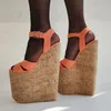 LAIGZEM Frauen Sandalen Faux Wildleder Plattform Keile 22 CM High Heels Pumps Höhe Erhöhen Damen Schuhe Frau Große Größe 41 43 46 48