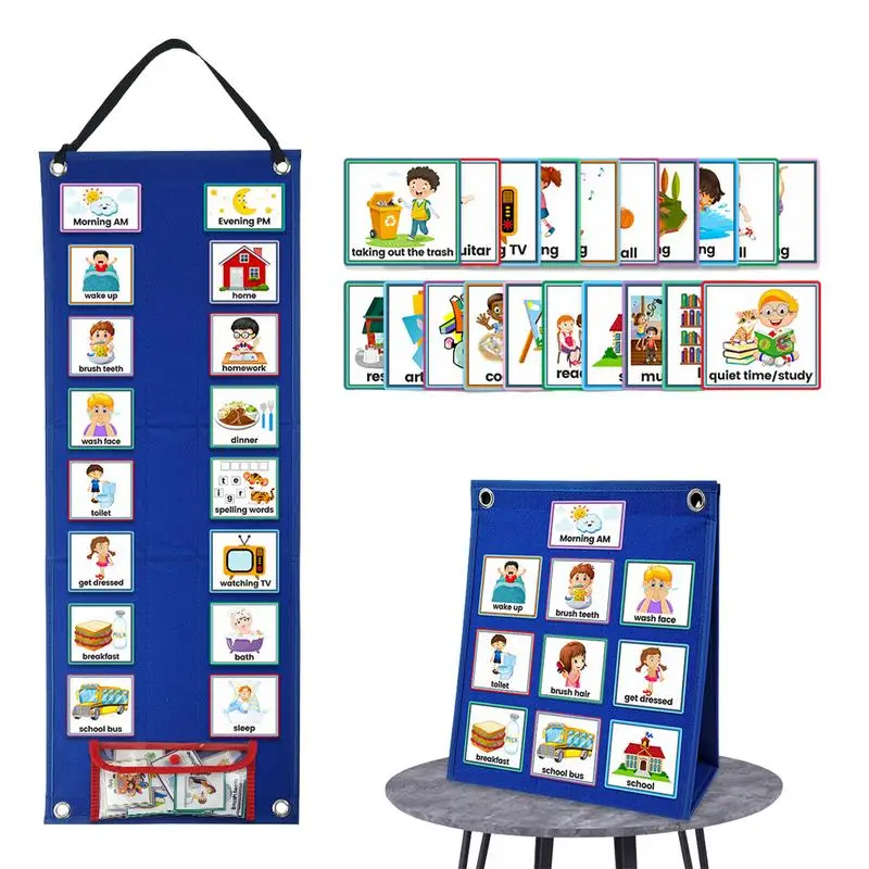 Tägliches Routinendiagramm für Kinder mit 70-Karten, visuelles Zeitplandiagramm für Kinder, Kleinkinder, Autismus, Vorschule, Heimschulaktivitäten Image