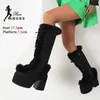 Kniehohe Damenstiefel, Cosplay, Lolita-Stil, Schuhe, 2025, Winterschuhe für Damen, Plattform, klobige Absätze, Gothic-Wildlederfell, Botas Mujer
