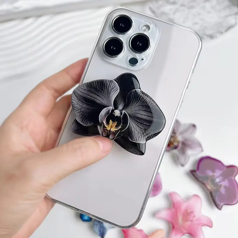 Ins Style Large Flower Desktop Airbag Phone Holder Orchid Phone Holder Foldable Ring Phone Stand Phone Decoration for Women Girl