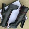 Schwarz Lace Up Mittlere Waden Plattform Stiefel Chunky Ferse Sexy Modische Kühlen Sommer Casual Große Größe Frau Schuhe Zapatillas Mujer