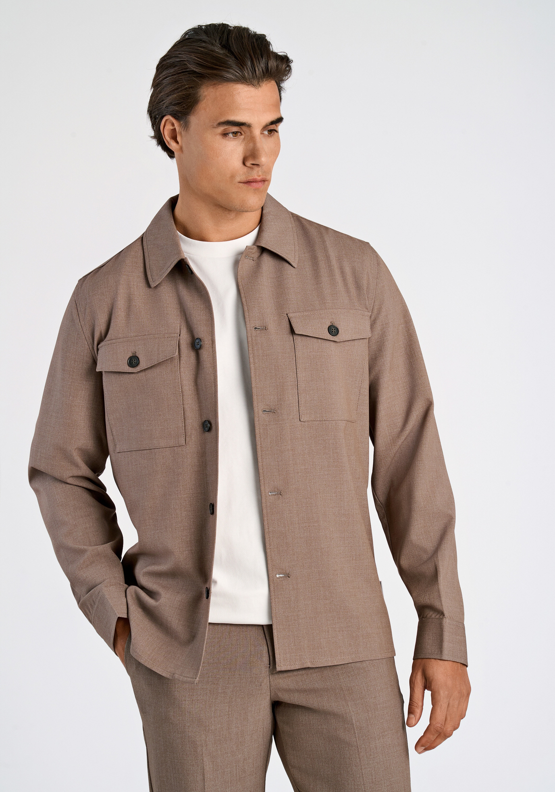 Outdoorhemd LINDBERGH "Lindbergh Hemdjacke", Herren, Gr. S, Normalgrößen, beige (beige mix), Obermaterial: 65% Polyester, 31% Viskose, 4% Elasthan, lässig geschnitten, Hemden