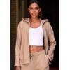 Sweatjacke FRENCH CONNECTION, Damen, Gr. 40/42, beige (sand), Rippware, Obermaterial: 81% Polyester, 15% Viskose, 4% Elasthan, meliert, casual, bequem hüftlang, Langarm normaler Saum, Sweatjacken, weiche Rippstruktur, Loungewear