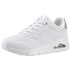 Slip-On Sneaker SKECHERS "UNO SHIMMER AWAY", Damen, Gr. 35, silber (weiß, silberfarben), Lederimitat, sportlich, Schuhe Sneaker, Slipper, Freizeitschuh, Plateausneaker mit modischem Keilabsatz