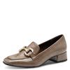 Slipper TAMARIS, Damen, Gr. 42, grau (taupe), Lacksynthetik, unifarben, used, modisch, Schuhe, Blockabsatz, Pumps, Businessschuh mit modischer Zierspange