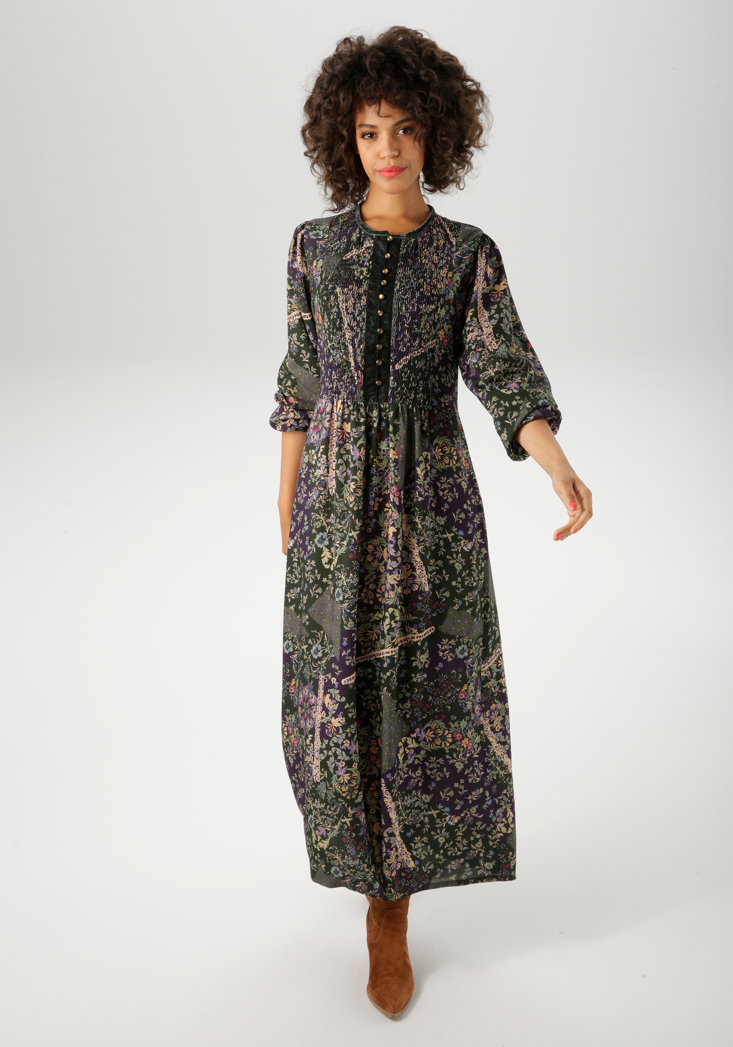 Maxikleid ANISTON CASUAL, Damen, Gr. 44, N-Gr, rosa (dunkelgrün, lila, vanille, gelb, hellgrün, grün, fuchsia, flieder, blau), Web, Obermaterial: 100% Viskose. Besatz: 100% Polyester. Kragen: 95% Polyester, 5% Elasthan, bedruckt, geblümt,...