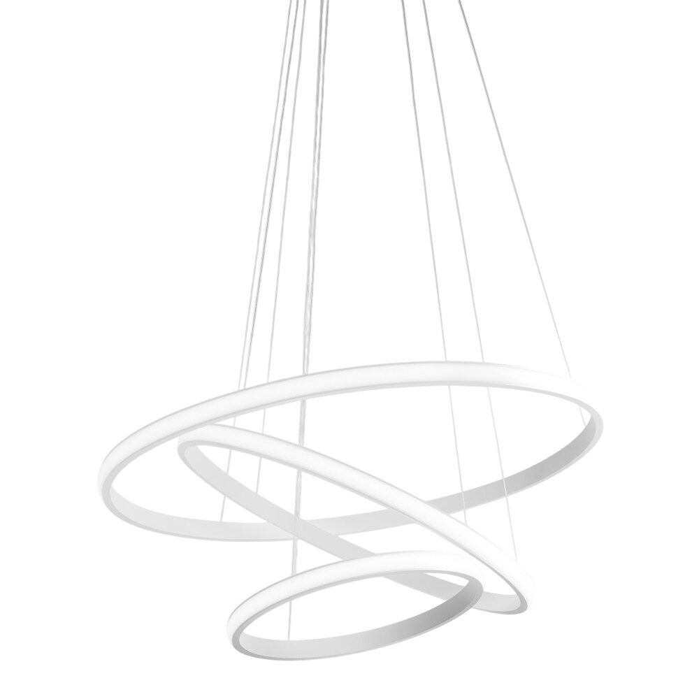 Gea Luce Iole S3 60W dimmbarer LED-Kronleuchter - Moderne Aufhängung mit 3 Ringen aus weißem Aluminium, warmes Licht 3000 K, 3000 lm, elegantes Design Image