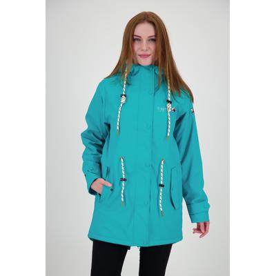 Regenjacke DEPROC ACTIVE "Friesennerz ELLESMERE WOMEN", Damen, Gr. 50 (XL), blau (türkis), Obermaterial: 100% Polyurethan;Futter: 100% Polyester, casual, figurumspielend, Langarm gerader Abschluss mit Druckknopf, Jacken, auch in Großen Größen... Image