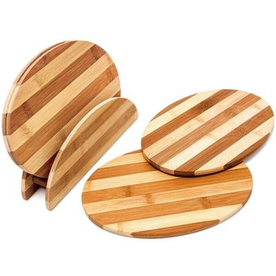 relaxdays 4er-Set Frühstücksbretter »Streifen« mit Ständer braun, 25x0.5x18 cm