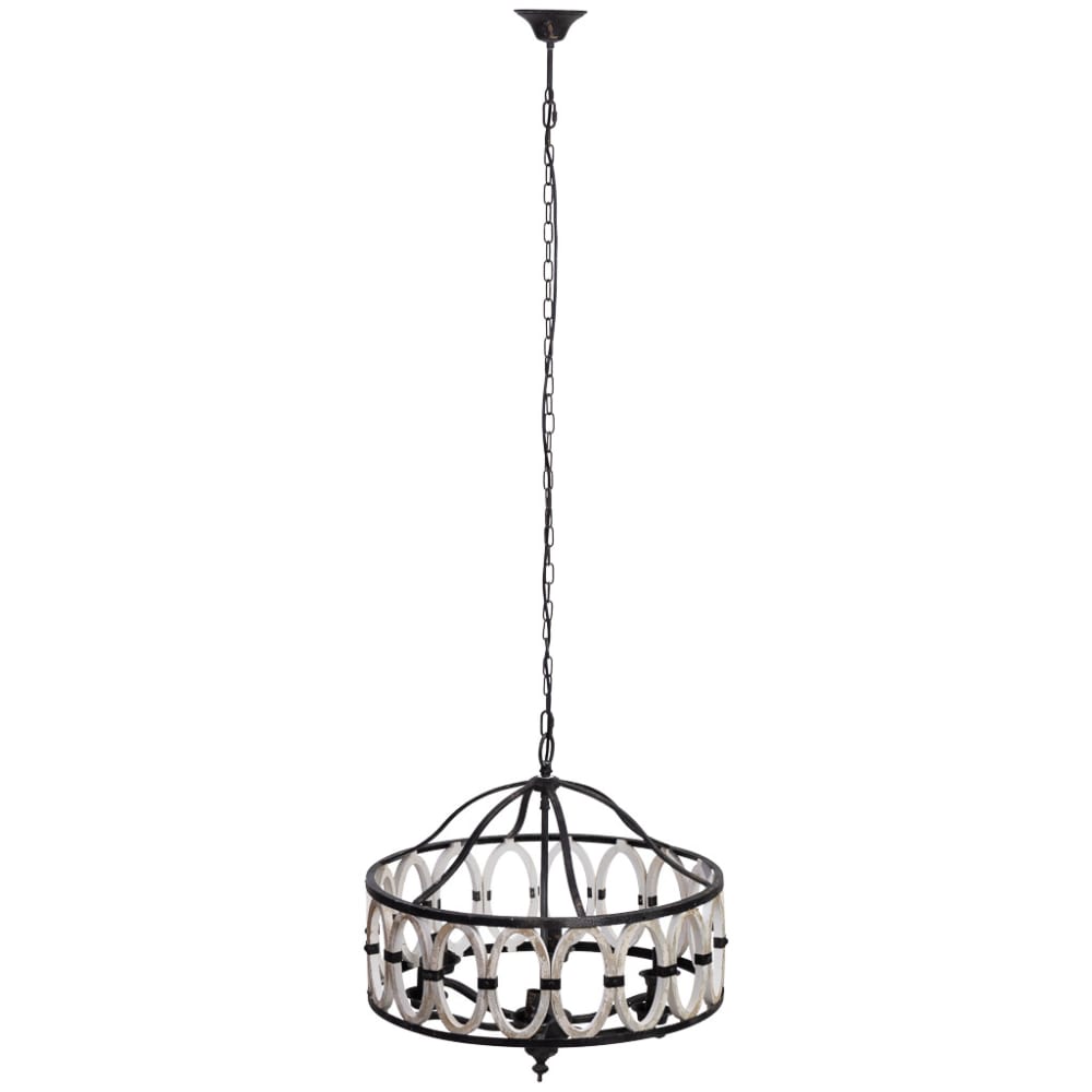 Plafonnier rond en bois et métal vieilli noir D63x63x63h cm