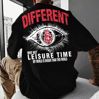 "TEMU Men's Casual "different" Graphic Tee With Money - Comfortable, Breathable, And Stretchy, Home & Outdoor Activities, Summer Top, Machine Washable, Everyday Tshirt | Graphic Tee | , Plus Size" Image