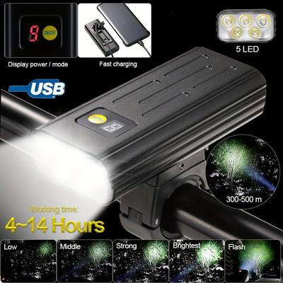 TEMU High-brightness 5-led Headlight Flashlight Spotlight Floodlight Kit With 5 Type-c For Road And Mountain With Display Lights Image