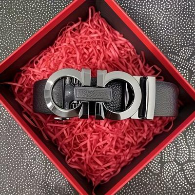 TEMU Men's Fashionable Automatic Belt - Black, , Versatile, Sequin Detail, Elegant Accessory For Casual And Formal Wear, Leather Panel, Alloy , Automatic Belt | Sequin Detail Belt | Fashionable Design Image