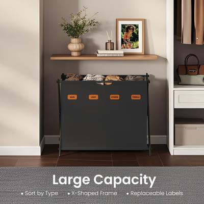 TEMU Laundry Hamper, Laundry Basket, 155l Laundry Sorter 4 Sections, Collapsible , Clothes Organiser With Customisable Labels, Laundry Room, Bedroom, Bathroom,, Laundry Baskets Image