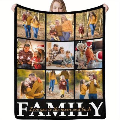 TEMU Personalized Custom Photo Blanket - Soft Flannel 200-250gsm Machine Washable Vintage Style Gift For Family, Anniversary, Birthday - Cozy Throw For Couch, Bed, Tv Room, Personalized Blanket Image