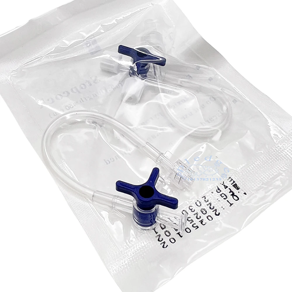 Medizinischer Einweg-Dreiwege-Absperrhahn mit 10 cm Verlängerungsrohr, Luer-Lock-Hochdruck-Katheterventil, 40 mm, 3 Stück/8 Stück/20 Stück Image