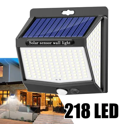 218LED Solar-Powered LED Wall Lamp, 3 Lighting Modes with Motion Sensor, 6500k White Light 3 Lighting Modes with Motion Sensor