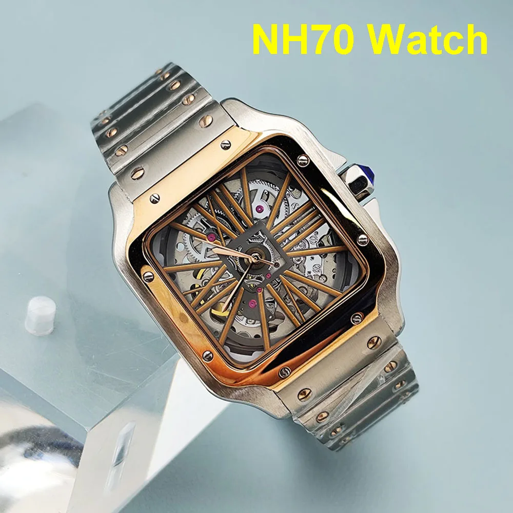 NH70 Uhr Herrenuhr automatische mechanische Uhr hohl römisches Zifferblatt quadratisches Zifferblatt Faltschließe quadratisches Gehäuse NH70 Uhrwerk Uhr Image