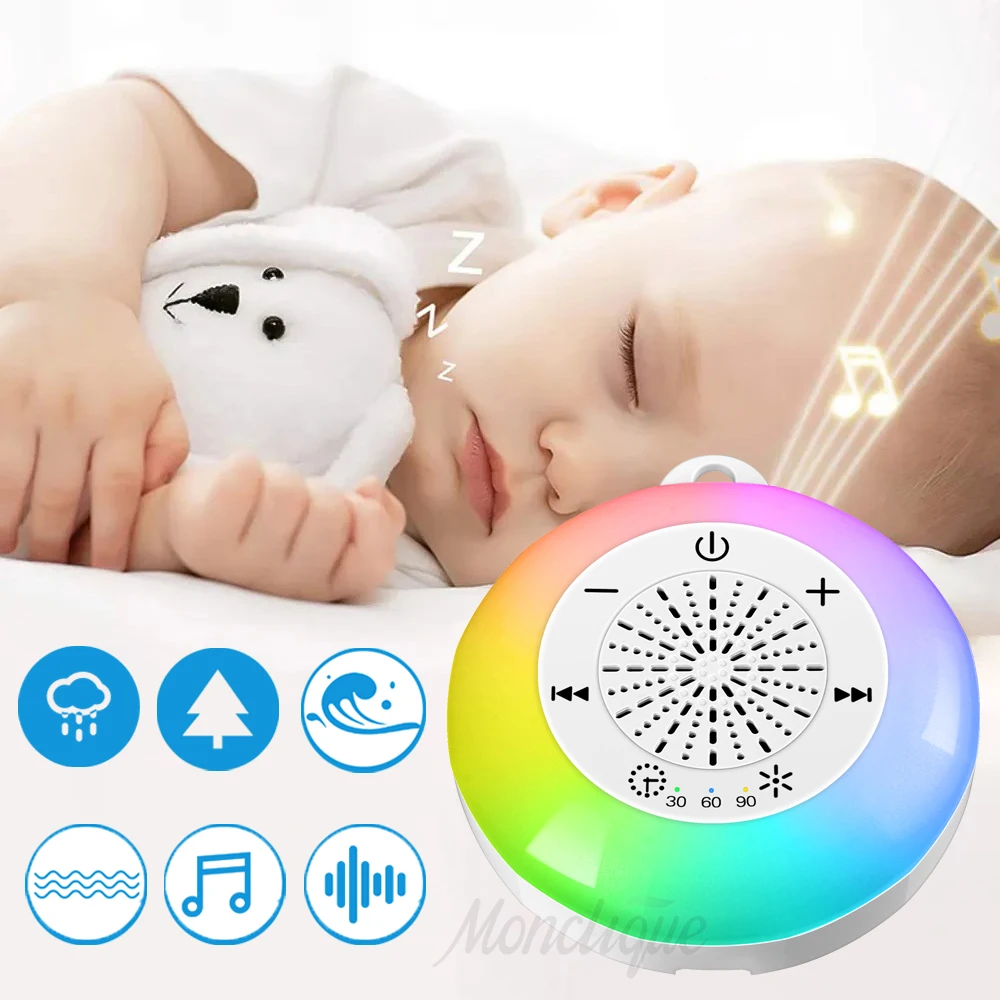 Baby Sleep White Noise Machine USB wiederaufladbare zeitgesteuerte Abschaltung Schlafmaschine Baby Sound Player Nachtlicht Timer Noise Player Image