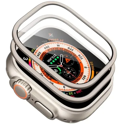 2PCS Metal Frame+Glass for Apple Watch Ultra 49mm Full Cover Screen Protector Film on for Apple iWatch Ultra 49mm/Ultra 2 Glass