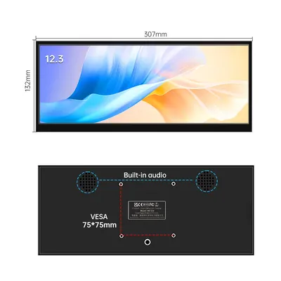 12.3 inch 1920x720 IPS screen monitor , HD LCD Bar Extender Monitor for Laptop/PC/Switch/Xbox, Type-C & HDMI Ports