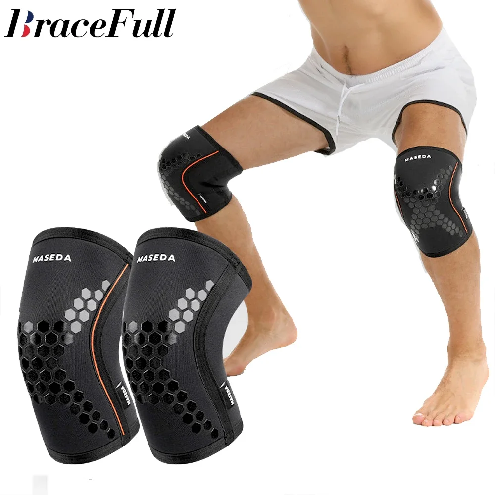 1 Paar Kniebandagen – Knie-Kompressionsmanschette für Kniebeugen, Gewichtheben und Powerlifting, 7 mm Neopren-Ärmel Image