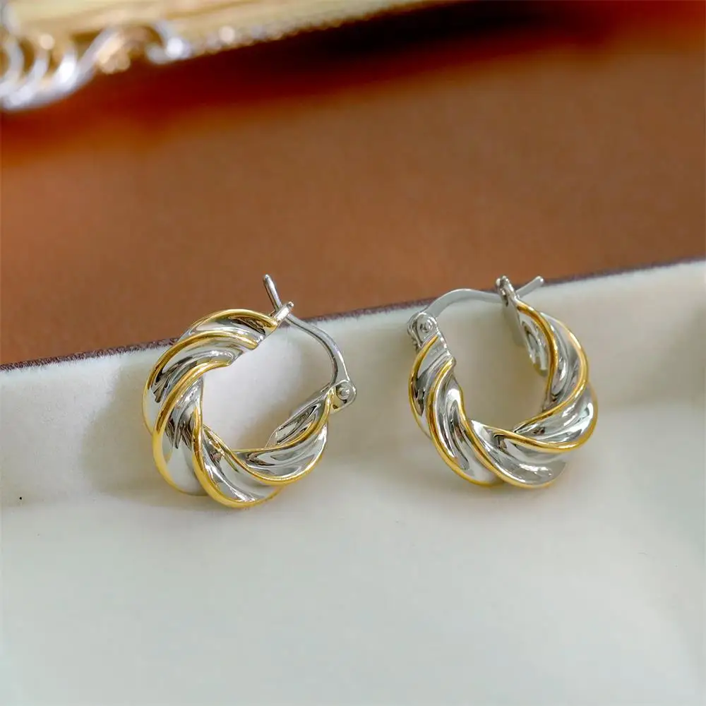 Wasserdicht Edelstahl Gold Farbe Gemischte Farbe Kreis Twist Creolen für Frauen Trendy Party Schmuck Großhandel Geschenke Image