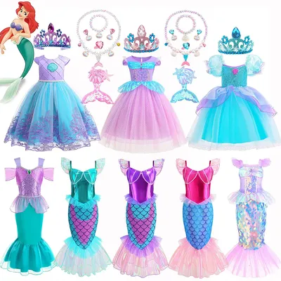 Disney Kleine Meerjungfrau Ariel Prinzessin Kleid für Mädchen Cosplay Sirene Verkleidung Party Rollenspiel Verschiedene Meerjungfrau Kleid + Zubehör Image