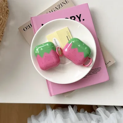 Süße Frucht, grün, rosa Farbe, Kollision, Erdbeere, kreisförmige Punkte, Sterne, Haken, Kopfhörer-Hülle für AirPods 1 oder 2, 3, 4 Pro 2 Image