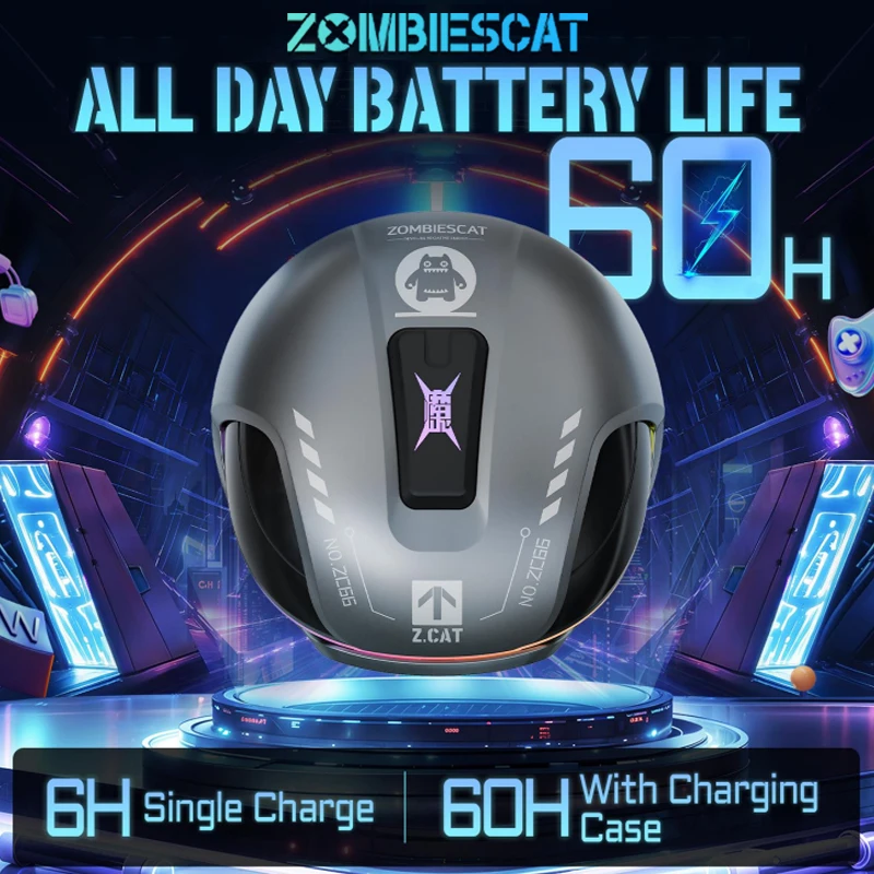 ZOMBIESCAT B5 TWS Bluetooth 5.4 Kopfhörer 38ms Spielmodus HD-Anrufe Geräuschunterdrückung 60H Lange Akkulaufzeit Gaming-Headsets Image