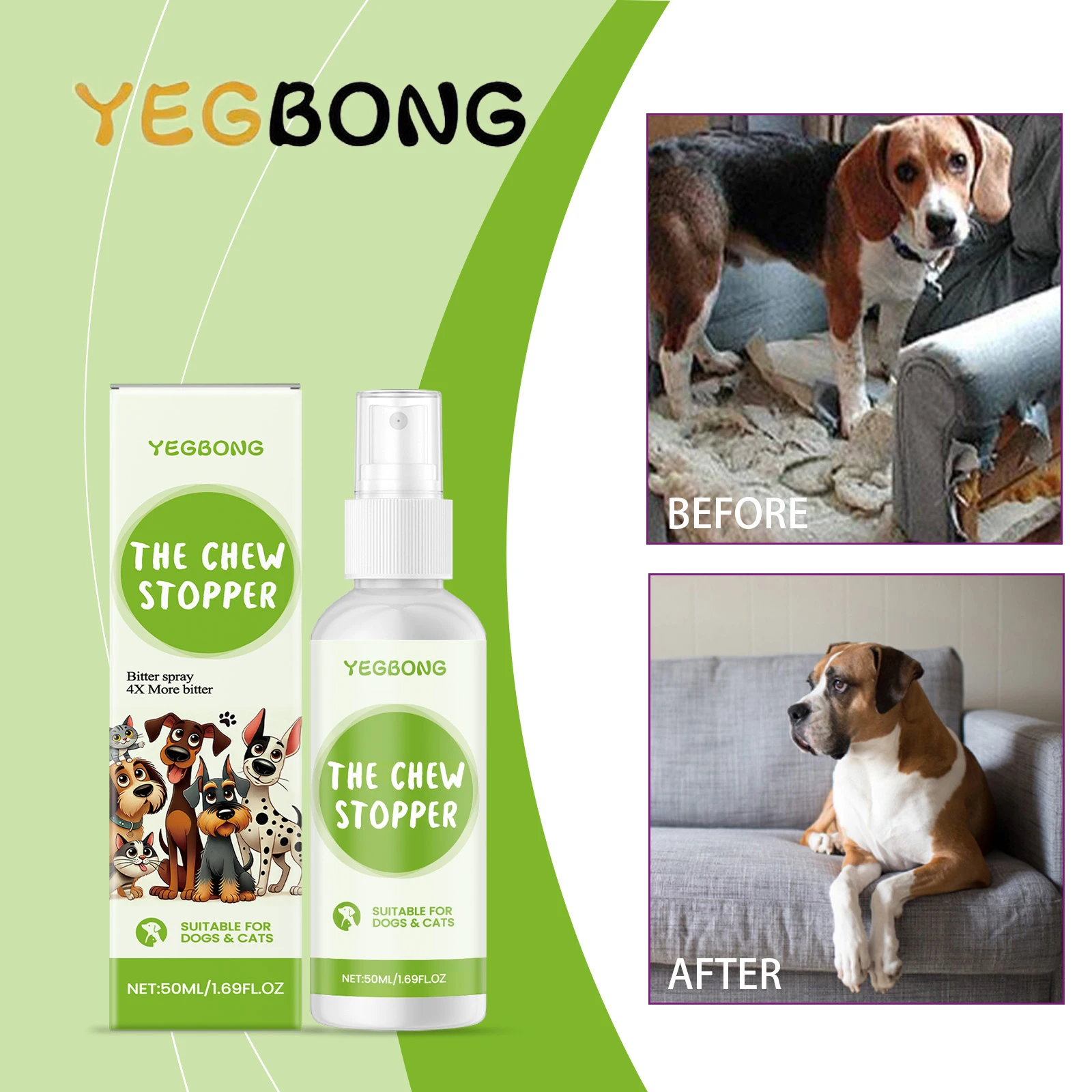 YEGBONG 50 ml Pet Chew Abschreckungsspray, sicheres, natürliches Trainingshilfe mit bitterem Geschmack, Kratzen, Nagen für Hunde und Katzen, sanfte Formel Image