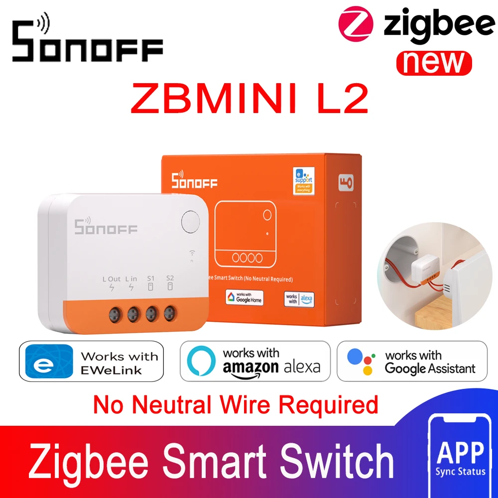 SONOFF ZBMINI L2 Zigbee Smart Switch Mini L2 Zigbee Zbminil2 Kein Neutralleiter Zwei-Wege-Steuerung Erforderlich 1-Gang Alexa Google Home