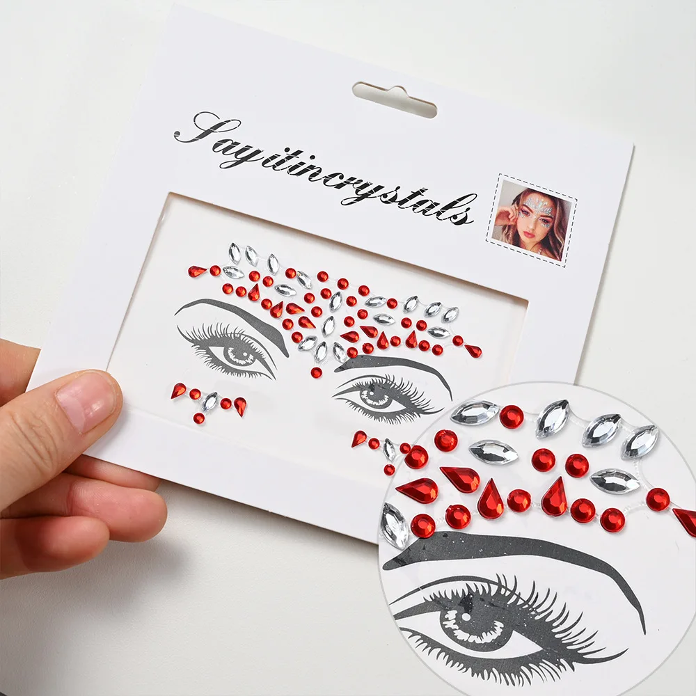 3D Strass Gesicht Tattoo Aufkleber für Festival Glitzer Make-up Schmuck Aufkleber auf Gesicht Kristalle Edelsteine Juwelen Diamanten Dekoration Image